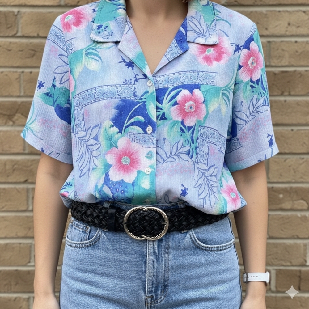 Alia 10 Vintage 90s Retro Artsy Dopamine Eclectic Grandma Button Down Shirt